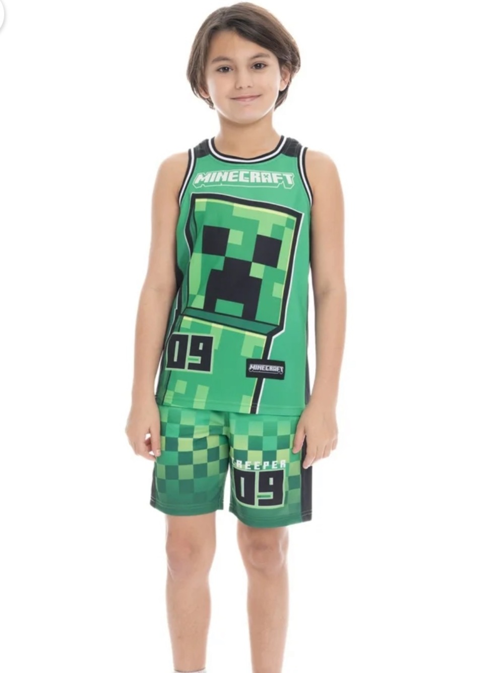 Kids Minecraft Green 'Creeper 09' Athletic Tank Top & Shorts Set size 8